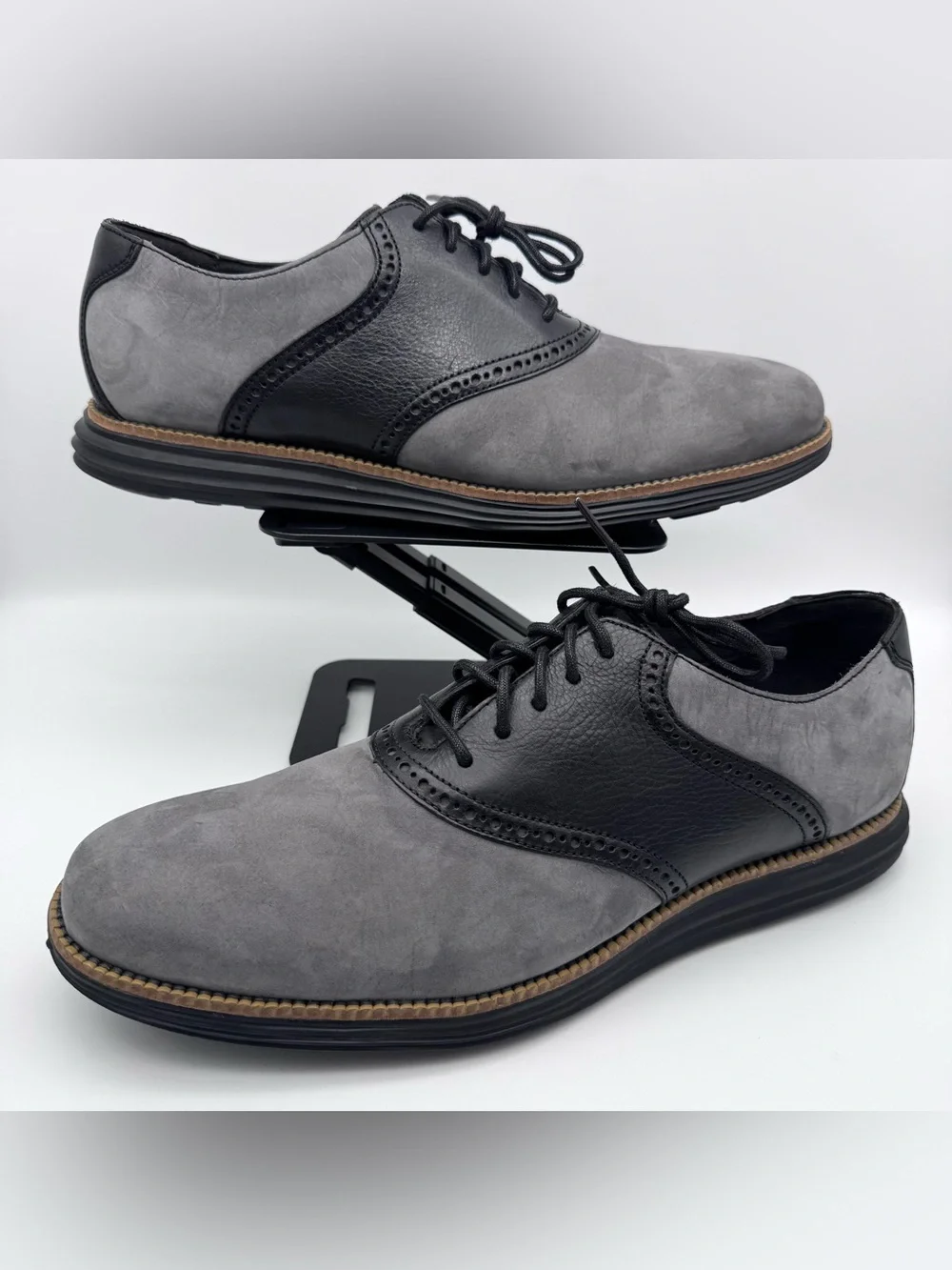 Cole Haan Original Grand Saddle Shoes Black Gray Nubuck Men’s 12 M NWOB